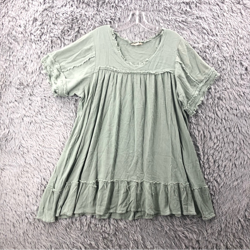 Endless Blu Dress Womens Medium Raw Edge Green Baby Doll